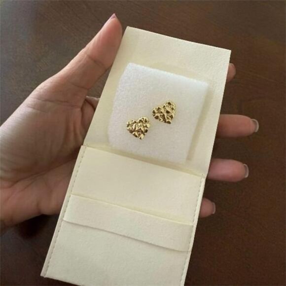 8mm Heart Nugget Earring Unisex Hip Hop Iced 14K Gold plated Stud Fashion - Picture 2 of 4